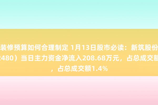 装修预算如何合理制定 1月13日股市必读：新筑股份（002480）当日主力资金净流入208.68万元，占总成交额1.4%