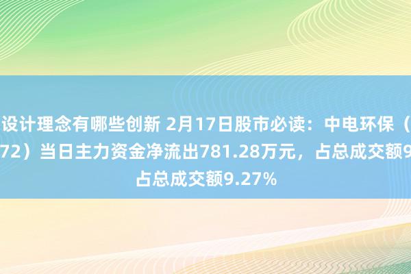 设计理念有哪些创新 2月17日股市必读：中电环保（300172）当日主力资金净流出781.28万元，占总成交额9.27%